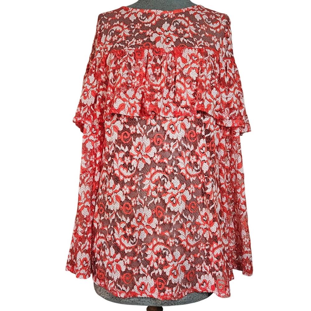 Red Sheer Lace Blouse Size 2X